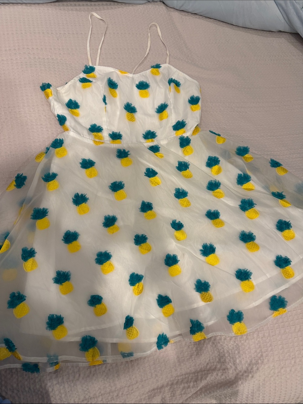 Green and Yellow Pineapple Appliqué Tulle Dress size L